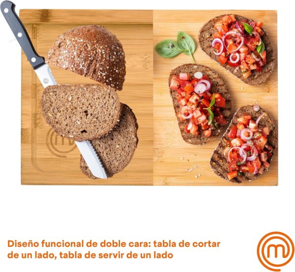 Tabla de cortar de bambú MasterChef – Antibacteriana, resistente y ecológica (34 x 23,5 x 1 cm) - Imagen 2