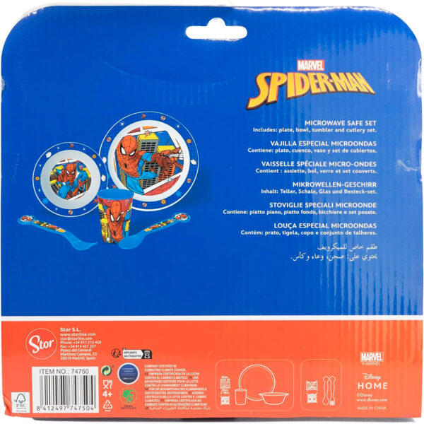 Set de comida infantil de Spiderman – Plato, vaso, cuenco y cubiertos (5 piezas) - Imagen 3