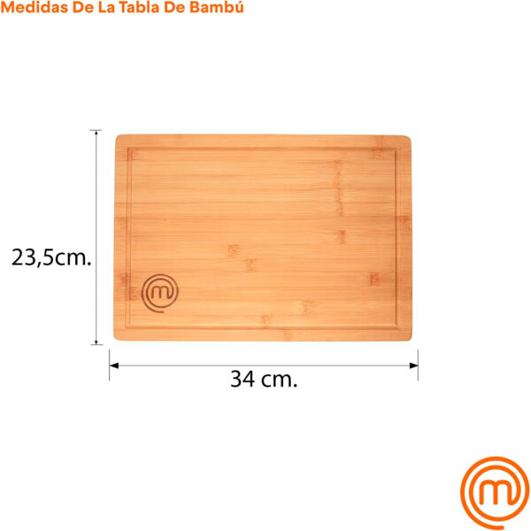 Tabla de cortar de bambú MasterChef – Antibacteriana, resistente y ecológica (34 x 23,5 x 1 cm) - Imagen 3